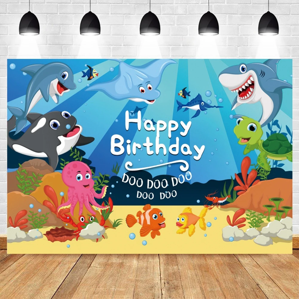 Funnytree One-der the Sea 1st Birthday Party Background Ocean Marine Life  Baby Shower Newborn Shark Decor Photozone Backdrop