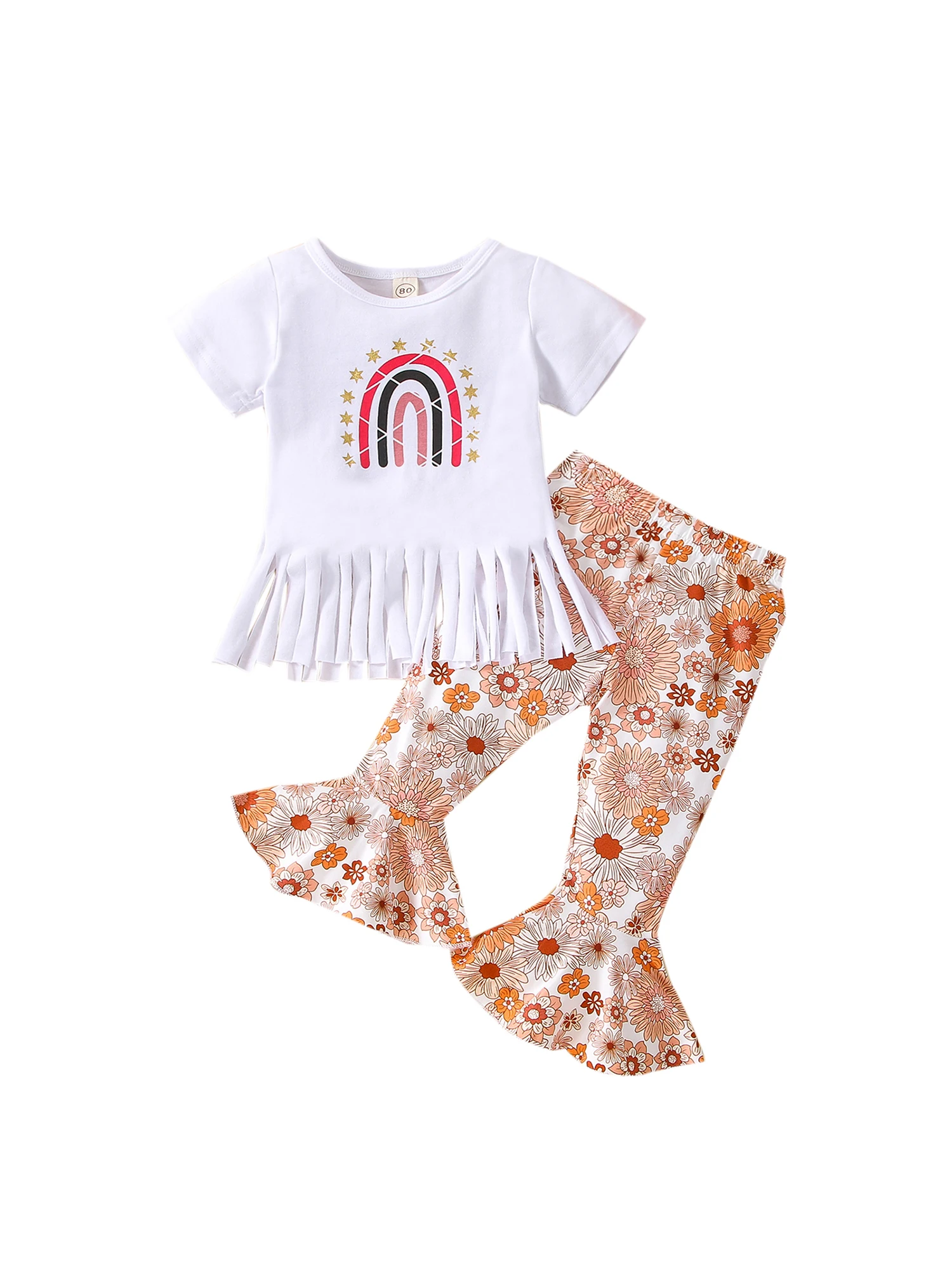 Toddler Baby Girl Birthday Outfit Two Groovy Letter Shirt Sunflower
