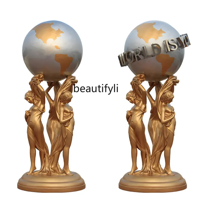 

Large GRP Sculpture Doorway Garden European Character Lady Statue Three Goddess Lifting Ball