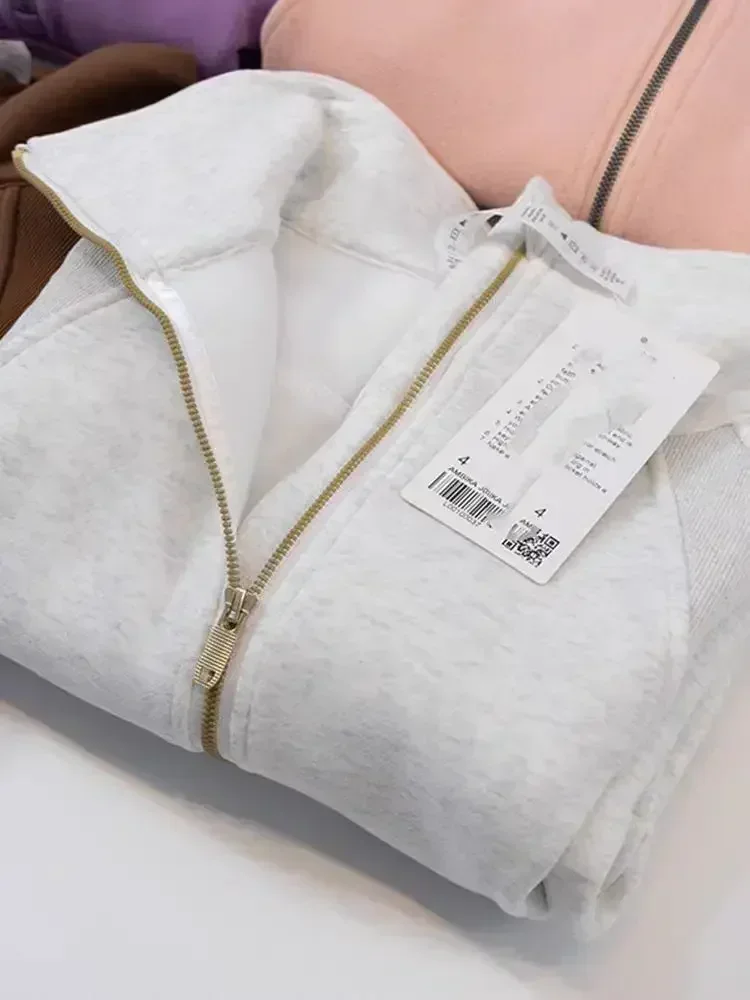 Lemon Women Scuba Ladies Loose Half Zip High Collar Hoodie Thickened Plush Hooded Embroidery Sweater Loose Sweater Pullover 5