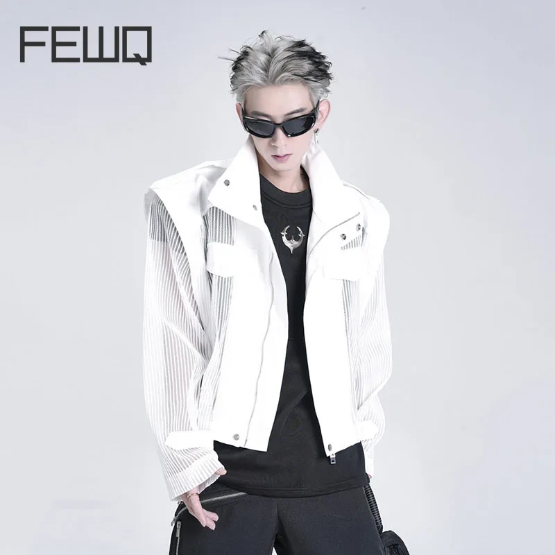 

Мужская короткая куртка с воротником-стойкой FEWQ, защитная одежда с вырезами, модная верхняя одежда для улицы, Новинка лета 2023, 24B2897