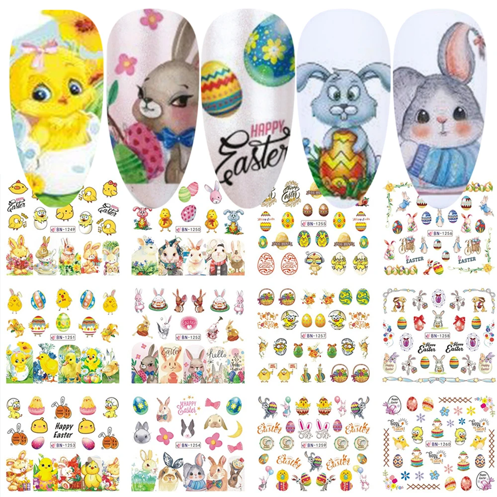 Nail Stickers Nail Art Decoration Nail Decals Nail Art Tools 12pc Easter Chick Egg Sliders For Nails