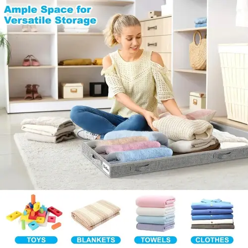 Under Bed Storage Bins 2PCS Large Capacity Clothes Organizer Box with Lid Foldable Space Saving Bedroom Storage Containers - Image 4