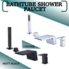 4Hole Bathtub Shower Concealed Faucet with Pull Out Handheld Shower Hot Cold Mixer and 2 Shower Mode Adjustable Chrome Black 1