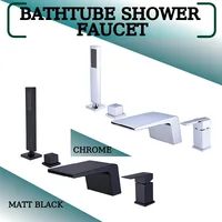 4Hole Bathtub Shower Concealed Faucet with Pull Out Handheld Shower Hot Cold Mixer and 2 Shower Mode Adjustable Chrome Black 1
