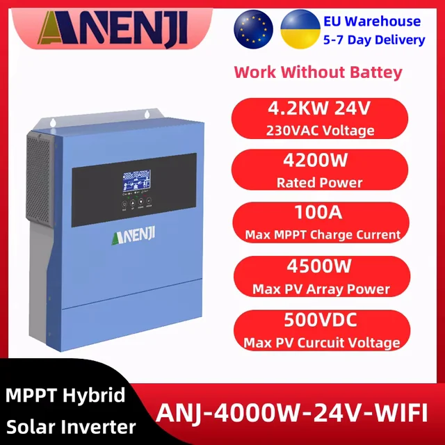 Onduleur solaire hybride 4,2 kw, 6,2 kw, 24V, 48V, 230VAC, onde sinusoïdale Pure, réseau marche/arrêt, MPPT100A/120a, chargeur solaire, pour la maison 1