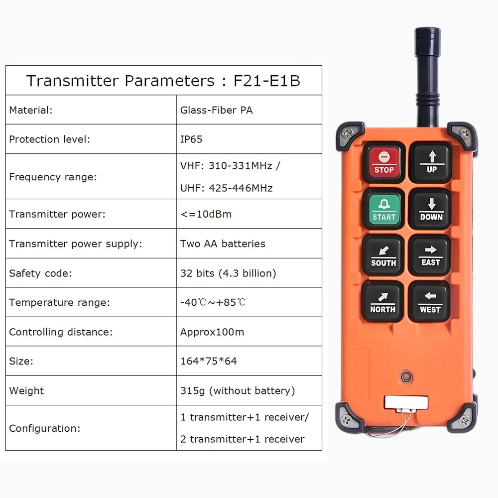 Telecomando Industriale Per Gru - 1 Trasmettitore + 1 Ricevitore, Frequenza VHF 310-331MHz, Alimentazione 12-24V - Foto 5