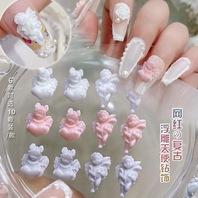 

White Pink Resin Angel Jewelry Love Nail Charms Flatback Rhinestones 3D Parts Art Decoration Press on Nails Accessories Manicure