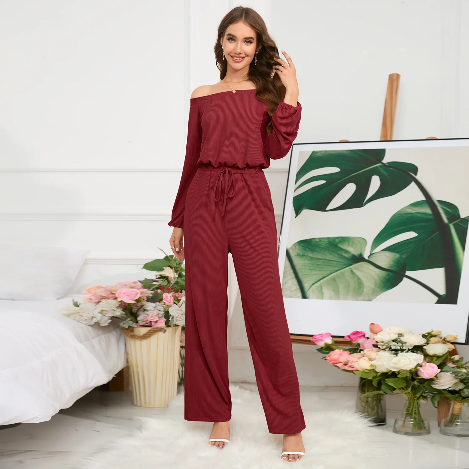 European and American Foreign Trade Women's Clothing 2023 Autumn and Winter New Casual One Shoulder Long Sleeved Women Dress