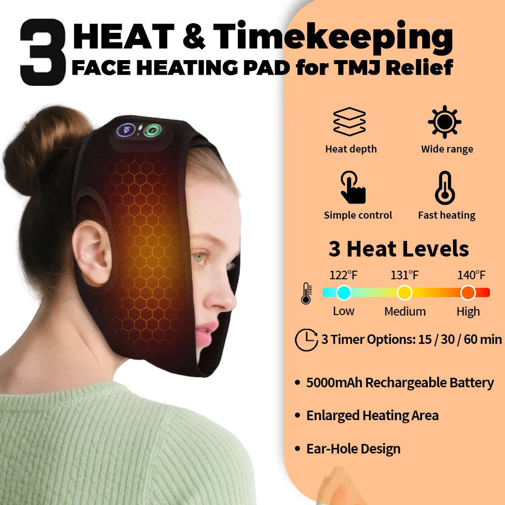 Cordless Face Heating Brace Larger Thermal Area 3 Adjustable Temperature Massage Facial Belt Pad Wrist Arm Elbow Massager Heated