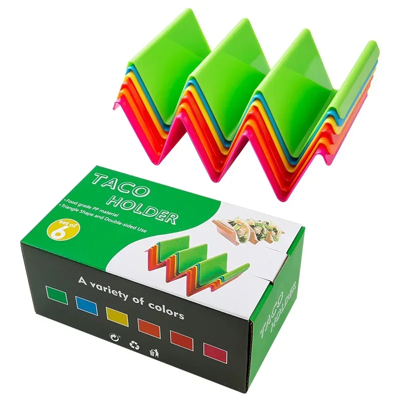 Colorful Taco Holder Stands Set of 6 Premium Large Taco Tray Plates Holds Up To 3 or 2 Each PP Health Material Kitchen Gadgets
