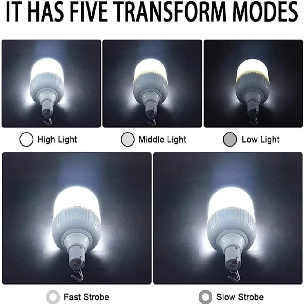 1Pc Camping Light USB Rechargeable LED Emergency Lamp Outdoor Portable Lanterns with Hook for BBQ Tents Battery Bulb