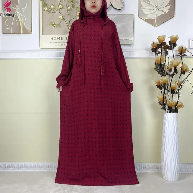 Nouveau Ramadan coton robe femmes recueillir taille Double chapeau Abaya femmes musulmanes ample Maxi caftan dubaï turquie Islam vêtements de prière
