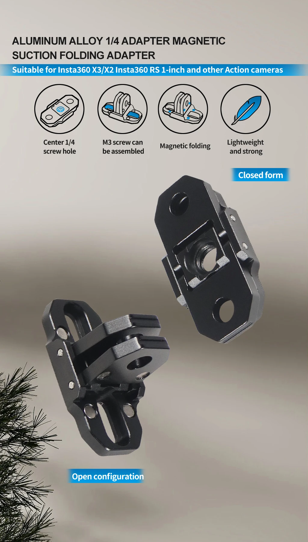 Description Picture 2 of itemMetal Base Mount Mini Tripod Adapter M3 Mounting Screws for GoPro DJI ACTION4 Camera Cage Rig Frame Bracket Selfie Stick Holder