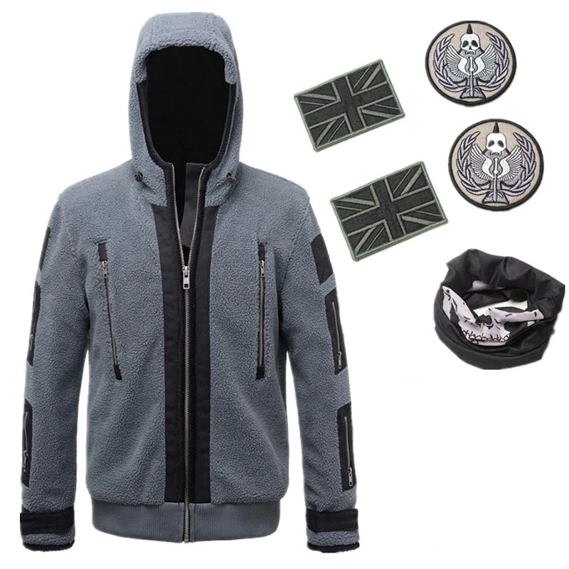 

Game TF141 Ghost Cosplay Coat Adult Unisex Hoodie Grey Pullover Mask Badge Sweatshirts Suit Zipper Jacket Causal Top Uniform