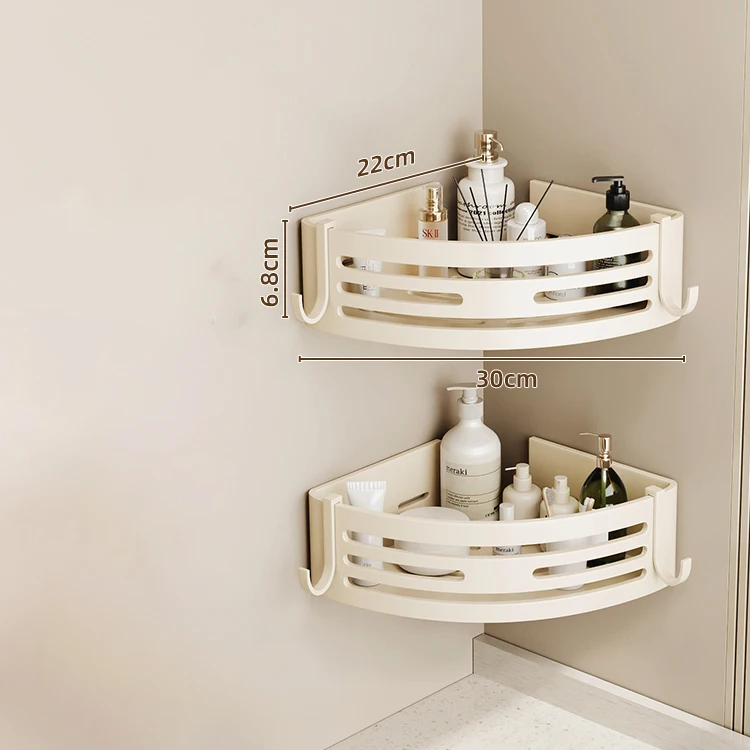 No-Drill Double Layer Bathroom Shelf - Metal Corner Rack for Shampoo and Toiletries