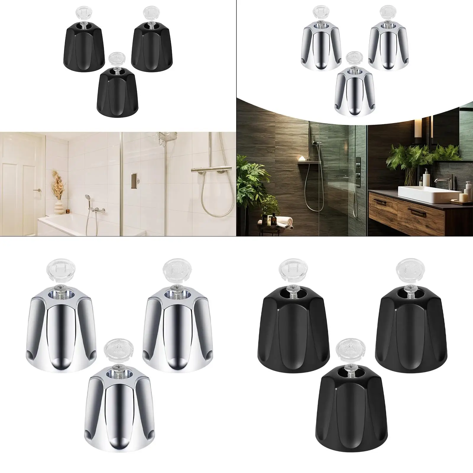 3 Pieces Shower Knobs Maintenance Parts Shower Handles Hot Cold Diverter Knobs Bathtub Faucets for Hotel Home Apartment Bathroom