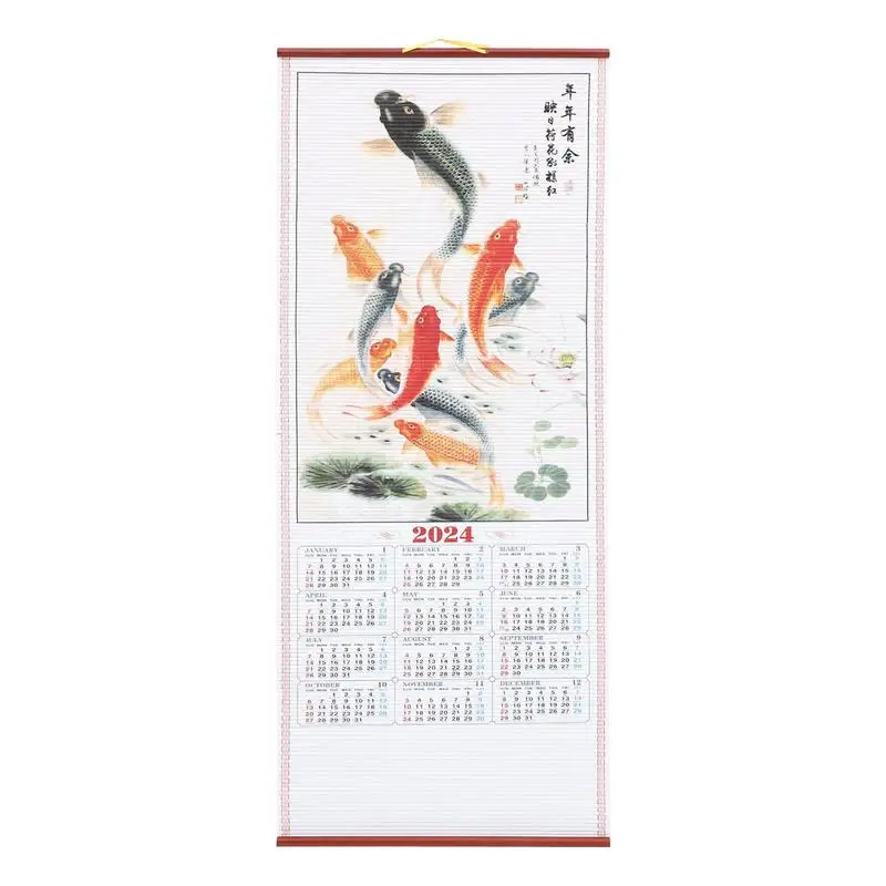 

Chinese New Year Calendar Year Of The Dragon Wall Scroll Calendar Chinese Zodiac 2024 Lunar Calendar Imitation Rattan Paper