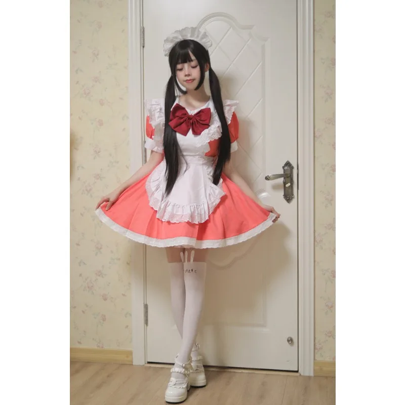 Mädchen Damen Cute Cosplay Lolita Maid Kleid mit Headband S-5XL, Schwarz/Pink/Blau/Lila/Gelb/Grün 38