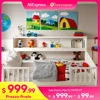 Full Montessori Floor Bed with Bedside Bookcase & Shelves, Full Size Floor Bed W/Safety Guardrails, No Box Spring Needed 1