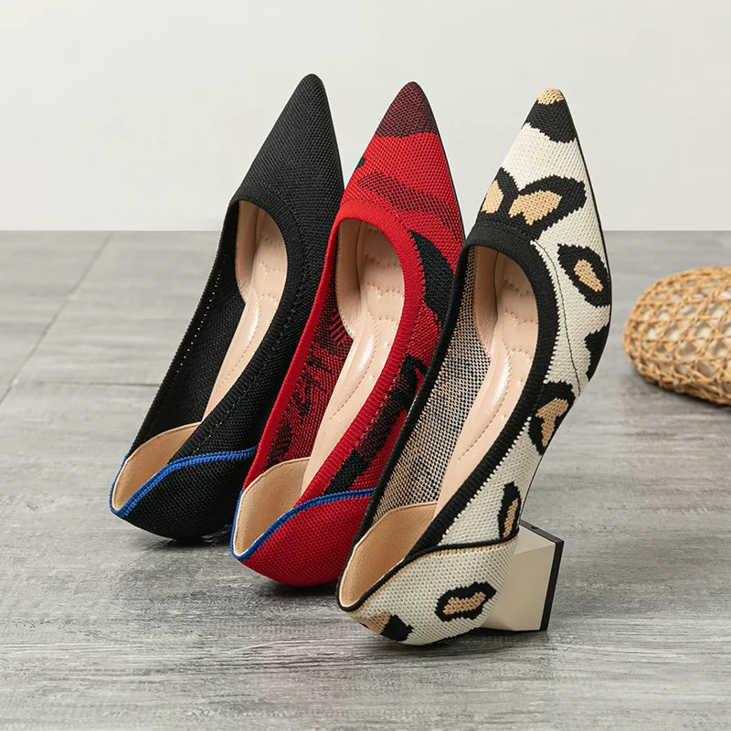 New Shoes for Woman Fashion Pumps High Heel Women Shoes Stretch Fabric Pointed Toe Square Heel Quality Ladies Shoes Platform