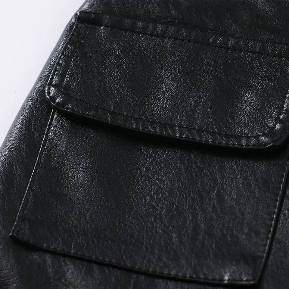 new Spring Autumn Girls Kids Pocket buttons PU Faux Leather Shorts Baby Children Trousers Children Clothes 2-12T