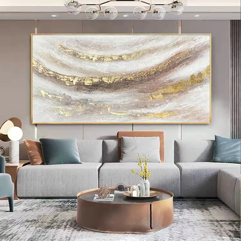 

Hand-painted Oil Painting Abstract Gold Foil Decorative Painting Modern Minimalist Light Luxury Living Room Sofa Background Wall