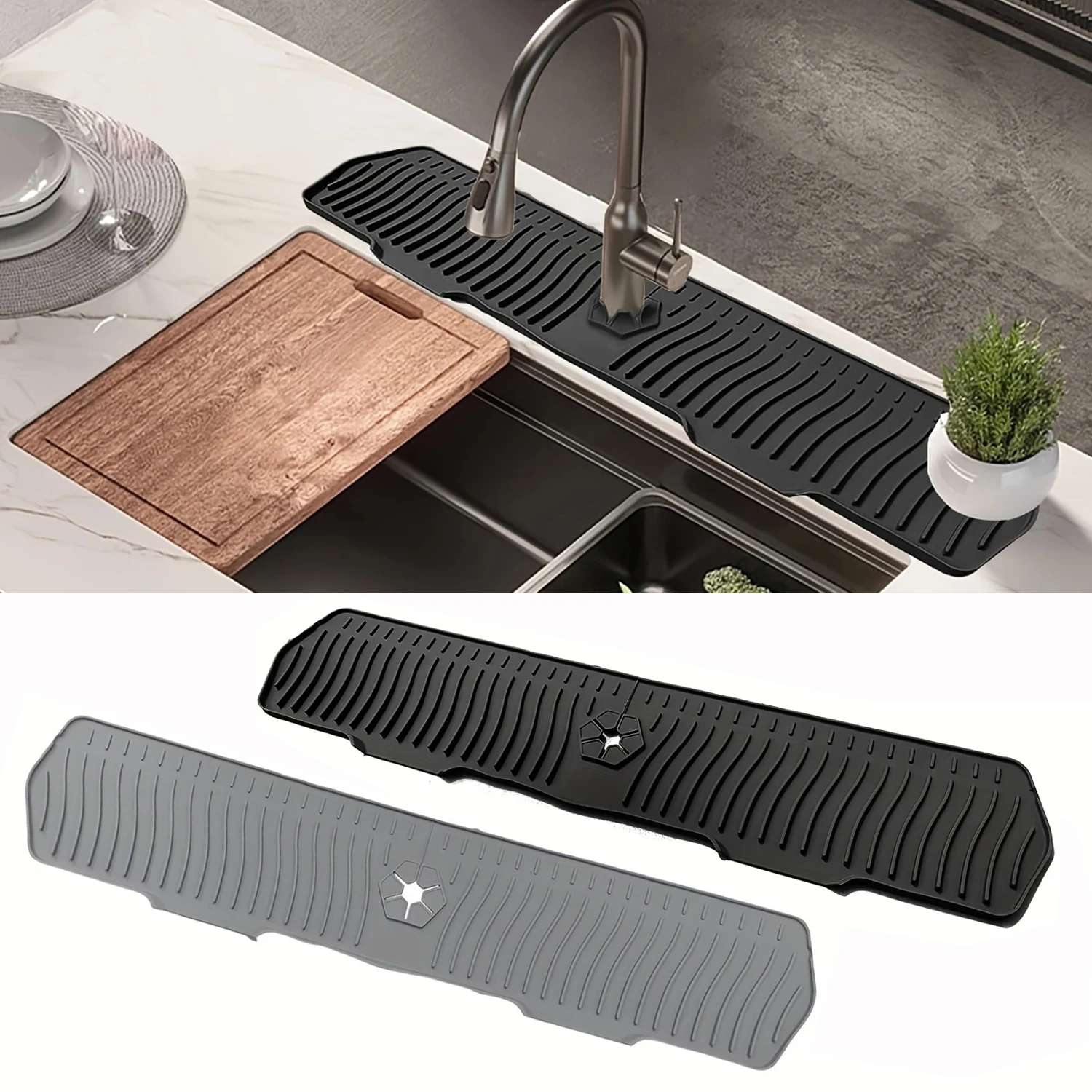 Kitchen Sink Splash Guard Kitchen Silicone Faucet Mat Water Catcher Mat Sink Splash Pad Countertop Drain Drying Protector 24.01/29.92 Inch