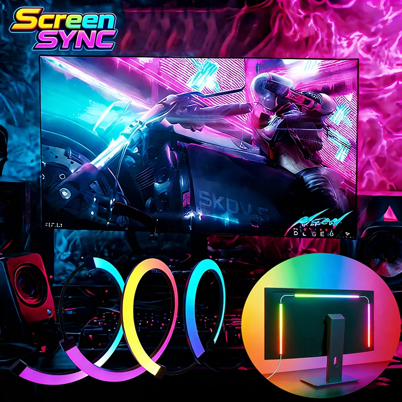 새로운 PC 화면 동기화 백라이트 LED 스트립 조명 RGB+IC 스마트 게임 라이트 스트립 USB 다이오드 테이프 (컴퓨터 모니터 게임 분위기 조성용)