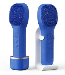 Waterproof Electric Facial Cleansing & Exfoliating Brush with Wall Mount - Perfect Gift (Blue)