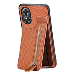 Zipper Magnetic Card Holder Wallet Case with Card Slot and Back Cover - OPPO Reno10 (Brown)