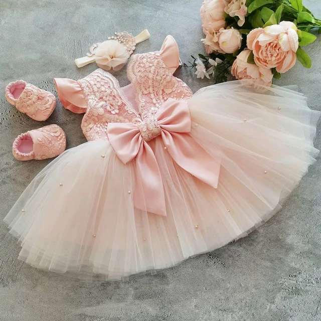 Vestido de bebé niña con lazo, vestidos de princesa para recién nacido, vestido de para niño pequeño, vestido de fiesta infantil, vestido de bautizo, 1 año - AliExpress