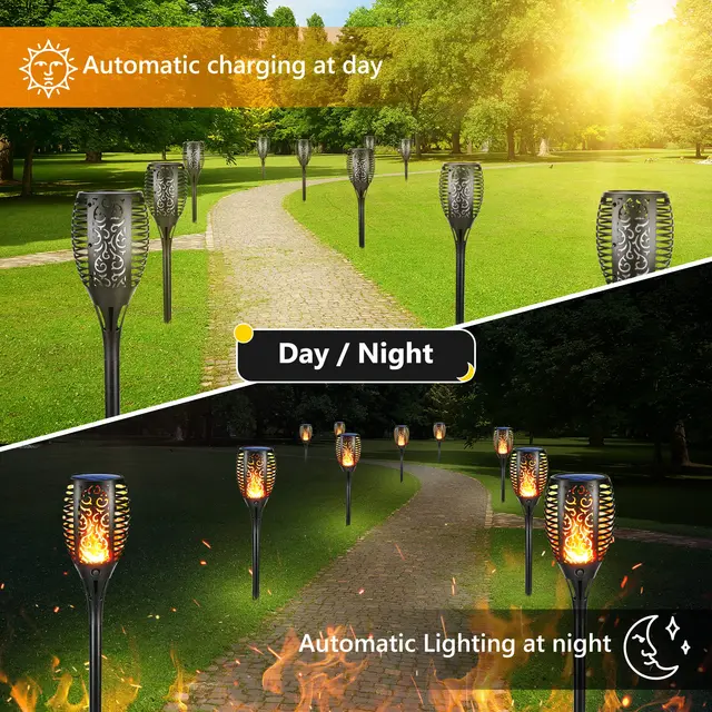 12Db Napenergia Láng Fáklya Tét Lámpák Kültéri Vízálló Kert Led Villogó Dekoráció Gyeplámpa Táj Terasz Udvar Útjára - Image 2