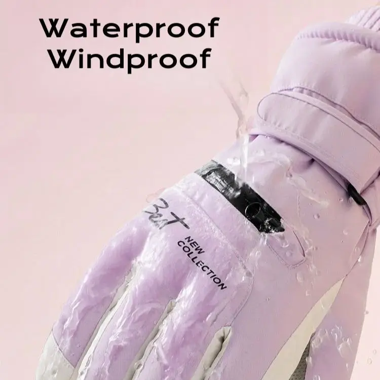 Ski Gloves Women Waterproof Padded Thickened Cotton Winter Touch Screen Warm Windproof Outdoor Riding Motorcycle Sports Men Soft 4