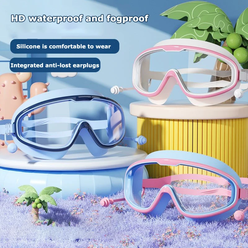 Children's Large Frame Swimming Goggles Hd Anti-Fog Waterproof Wide Viewing Angle BoysAnd Girls Swimming Comfortable Wearing Set
