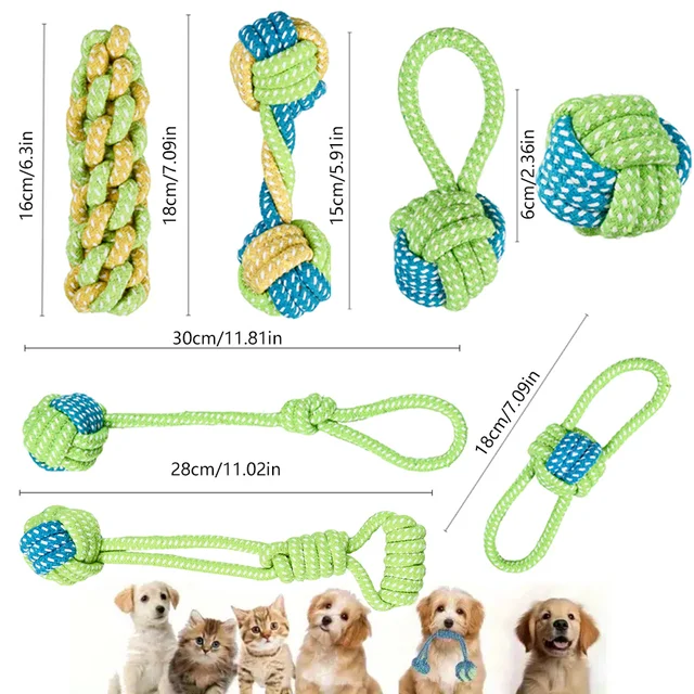 Durable training interactive dog rope toy, suitable for dog play and interaction. Dog toy set, multifunctional teething rope 6