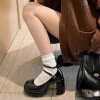 2024High Heels Women's Spring Autumn Pumps Shoes Red Black Retro Thick Soled  Jane  Ankle Buckle 9cm Chunky - Image 5