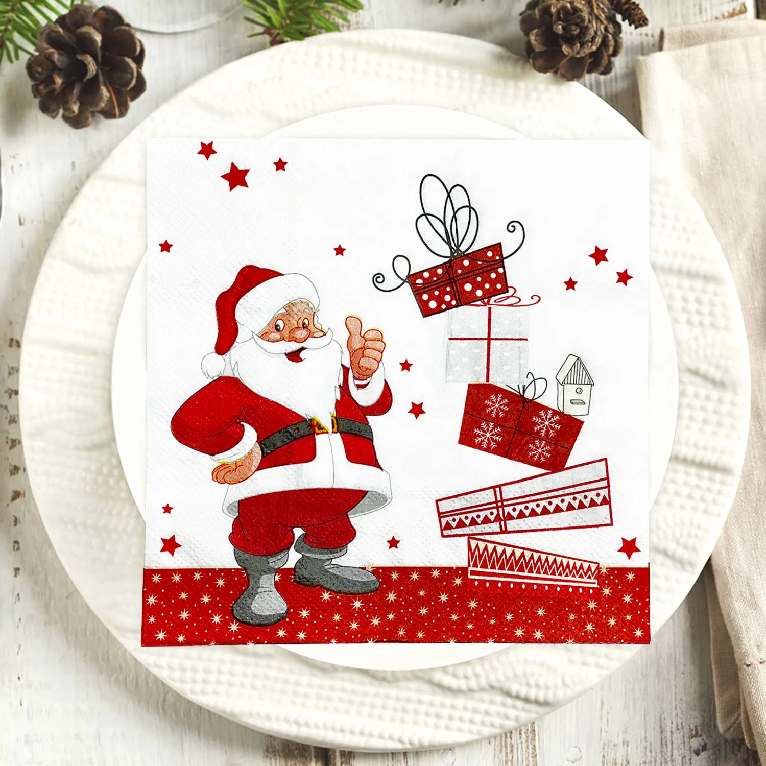10packsWhite Background Christmas Gift Two-layer and Three-layer Printing Food-grade Full-page Printing Santa Claus Gift Tissue