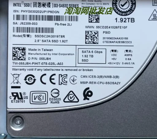 For EMC 055J8H SSDSC2KG019T8R S4610 1 92T SATA 2 5 SSD hard drive
