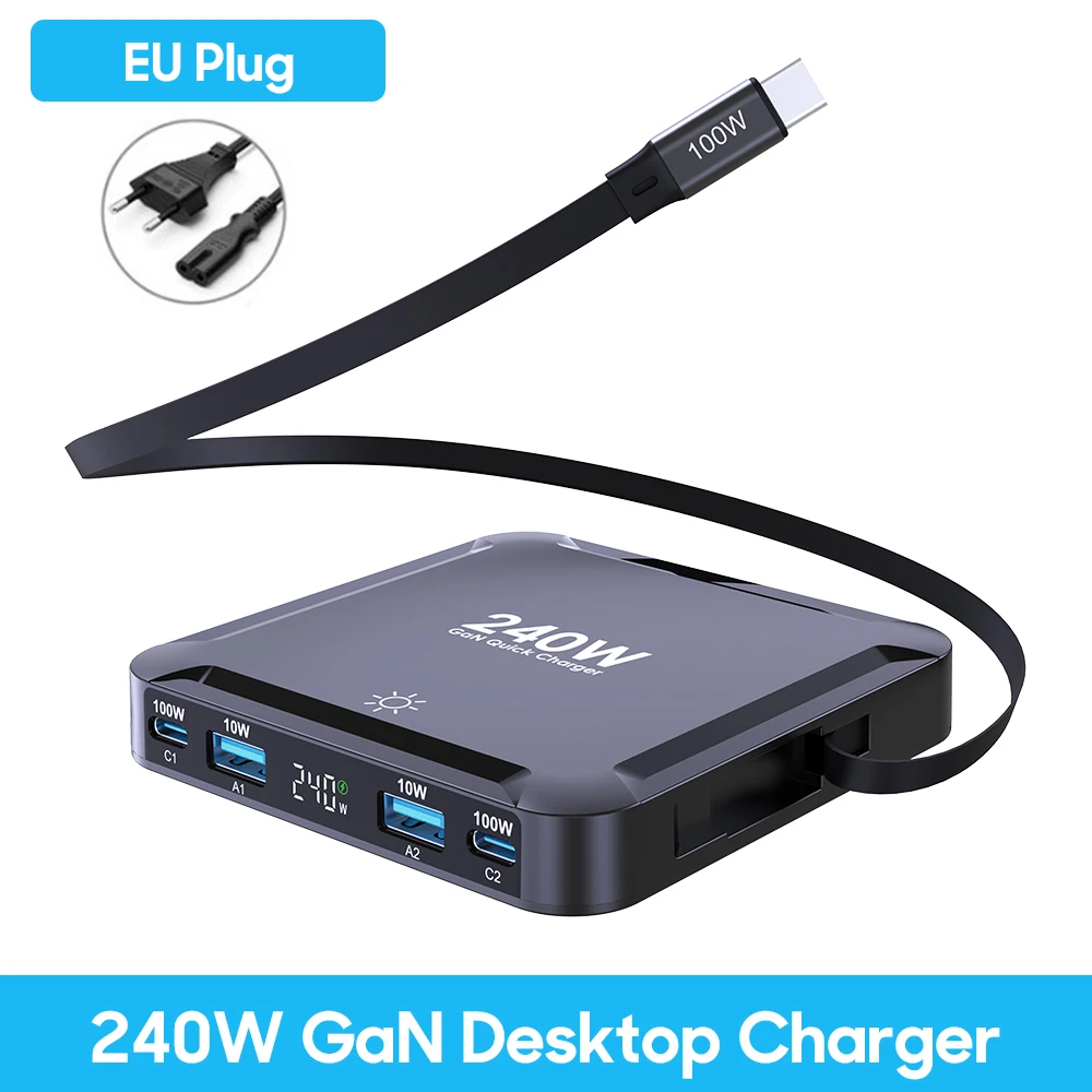 High-Power 6-Port GaN USB-C Charger with LED Display and Fast Charging Technology
