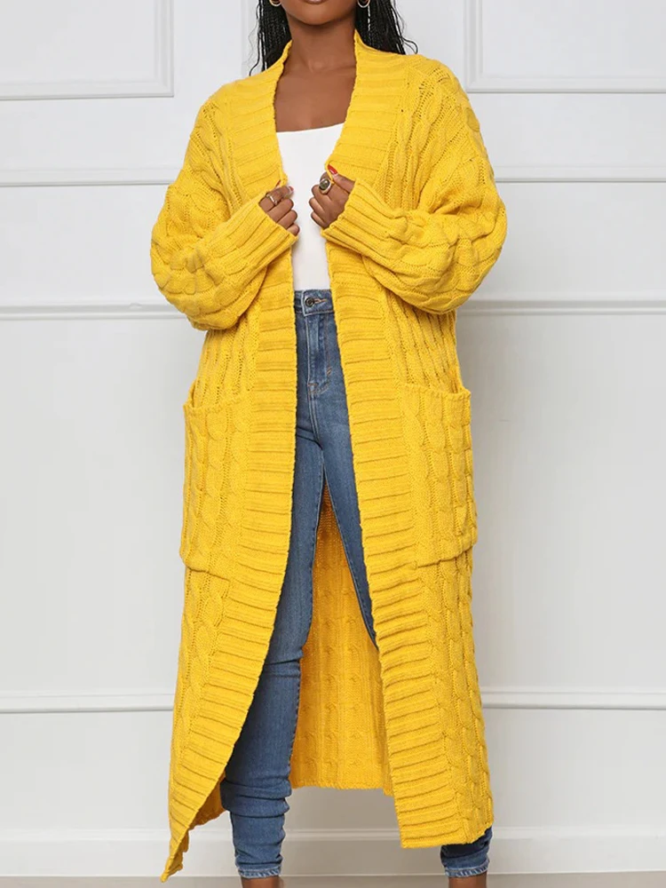 Long Winter Cardigan Women Casual Oversized Knitted Sweater Loose Solid