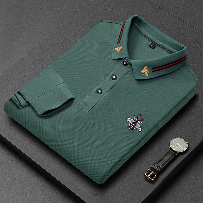 

2023 Polo Shan Handsome New Men's Dragonfly Embroidery Long Sleeve Cotton Polo Shirt T-shirt Luxurious Fashion Sting Bottom Top