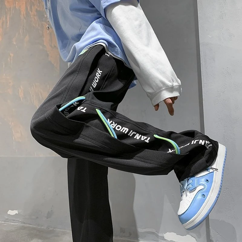 Summer Y2K Casual Letter Print Trousers Man Elastic Waist Loose Straight Pants Sweatpants All Match Fashion Streetwear Clothes
