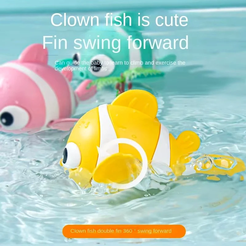 Bath Toys Cute Swimming Clown Fish Cartoon Animal Floating Wind Up Toys Shower Water Game Classic Clockwork Toys For Kids 3