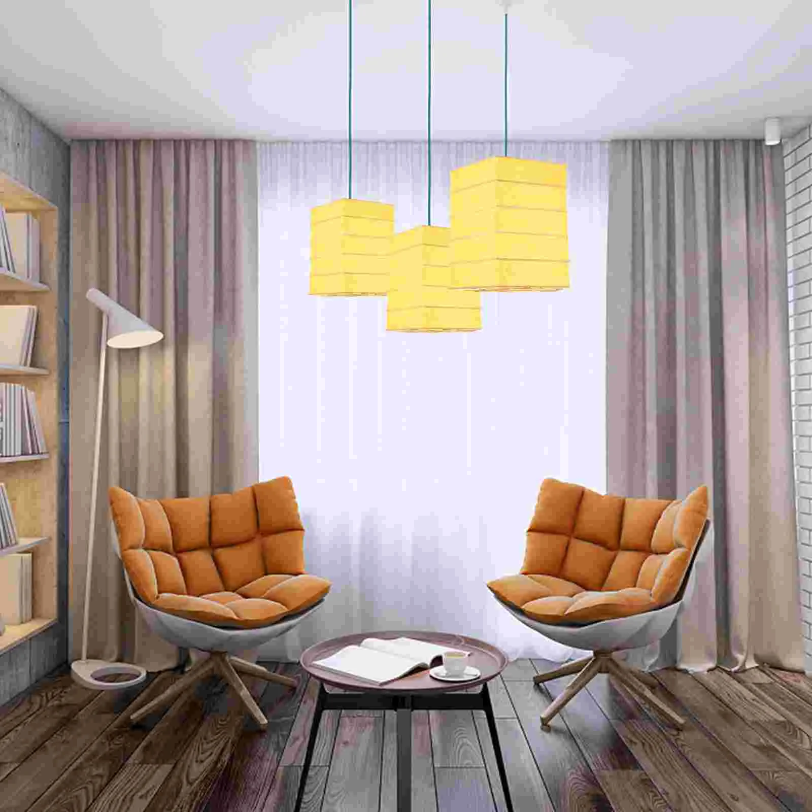 

Solid Color Folded Paper Lantern Pendant Square Shade Lampshade (Yellow) Hanging