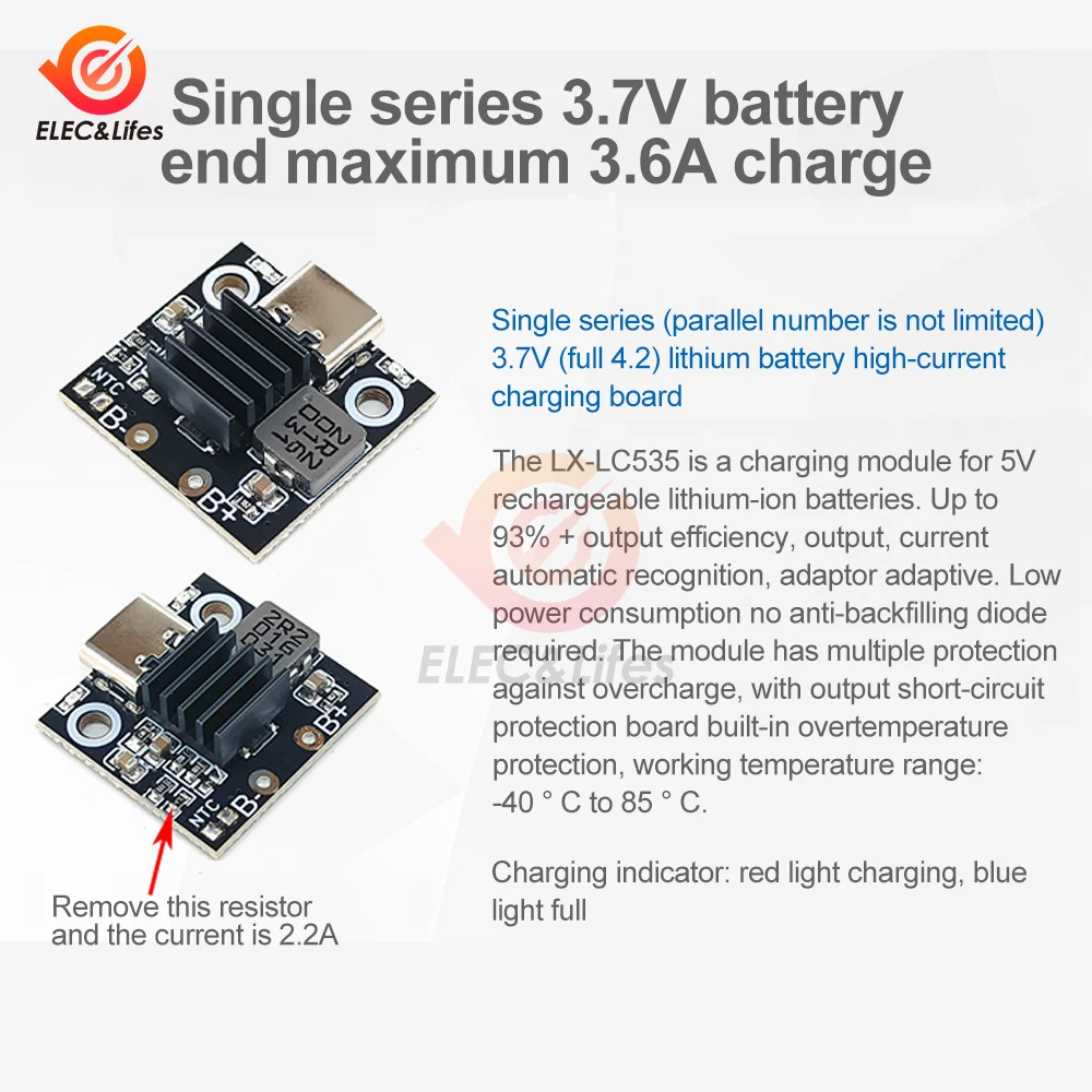 5V 2.8/3.6A Charge Discharge Module 18650 Lithium Battery Charging Boost Power Board Step-up Charge Protection Module Type-C USB 2