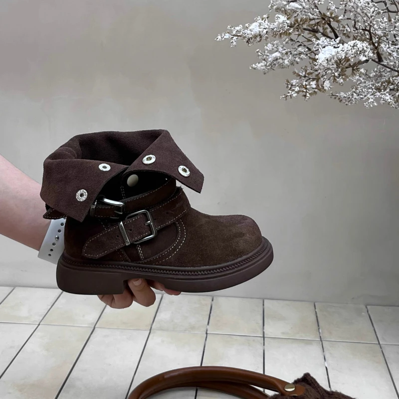 2025 New Children's Autumn Boots Classic Trend Girls Causal Ankle Boots Retro Fashion Kids Simple Leather Short Boots Round-toe