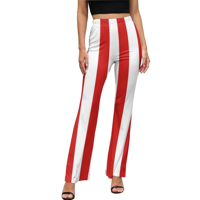 Carbon38 Women's Red High-Rise White Side Stripe Flare Track Pants