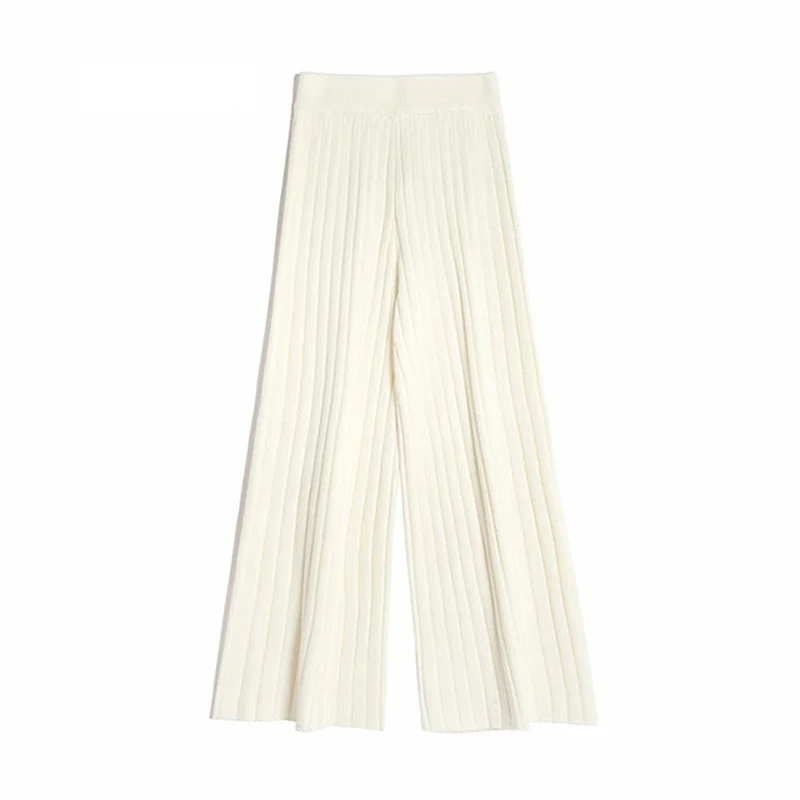 Women's Autumn and Winter Wool Knitted Wide-leg Pants Thickened High Waist Mopping Pants Casual Drape Loose Straight Long Pants