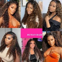 250 densité bouclés 1B/30 mettre en évidence Ombre perruques de cheveux humains 13x6 HD dentelle frontale perruque pré plumée brésilienne vague profonde perruque de cheveux humains 4